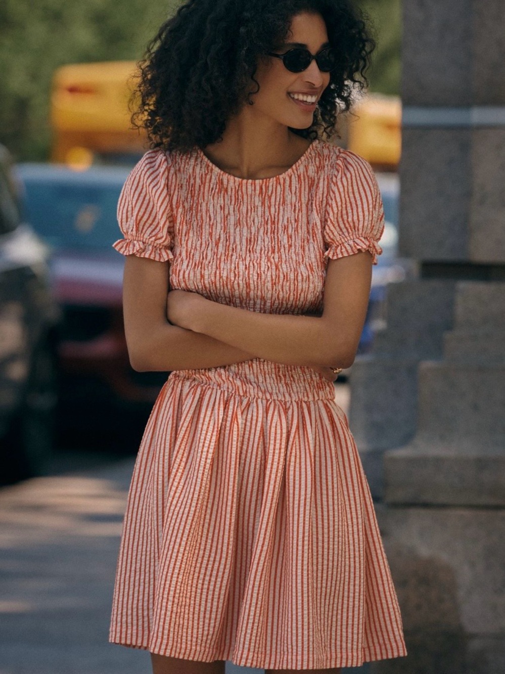 Anthropologie Maeve Margie Smocked Stripe Mini Dress